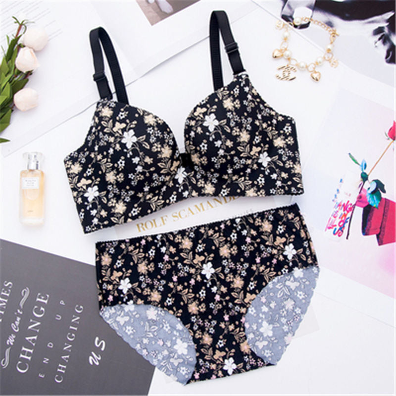 Double Padded Flower Design Bra & Underwear Set