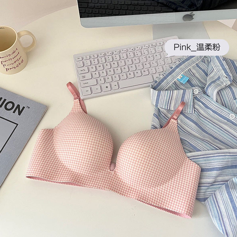 Check Design Hand Shape Medium Padded Deep Cleavage Bra