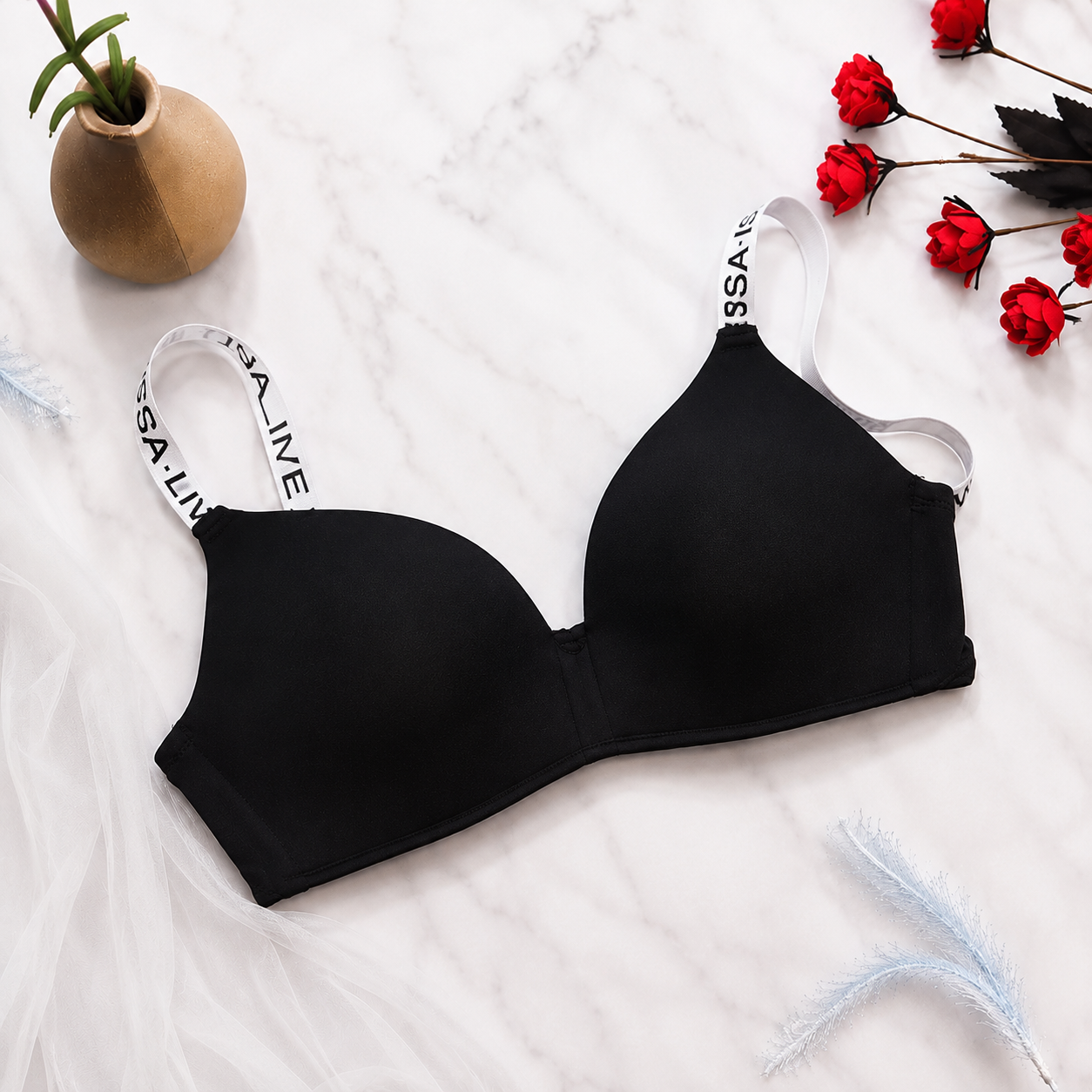 Different Strips Smooth Single Padded Bra