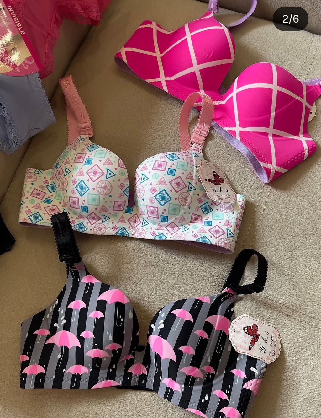 Vibrant Padded Lingerie Set -(Pack of 3) Mixed Prints & Colorful